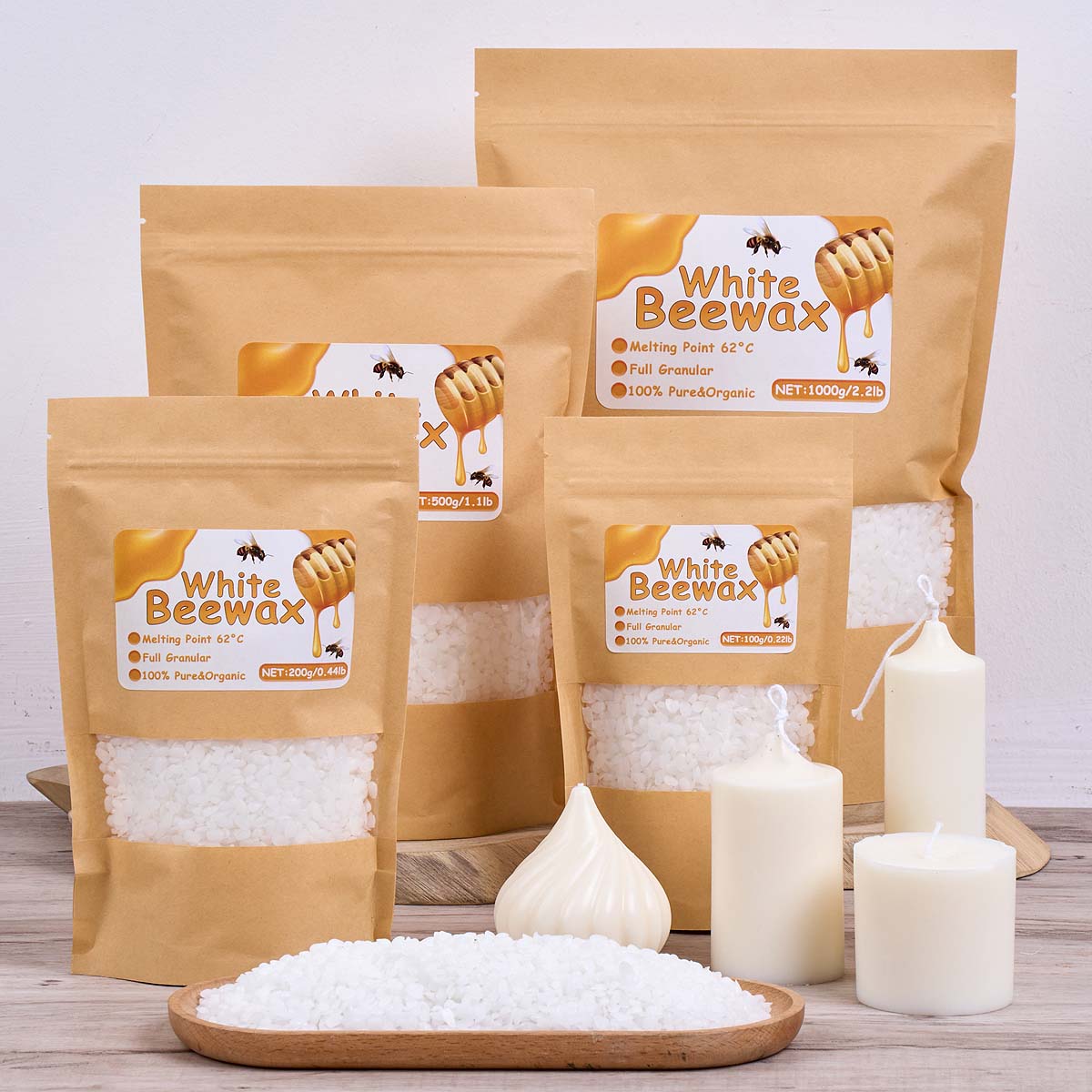 Candle Supplies Beeswax - 1000 جرام شمع العسل الأبيض لتقوم