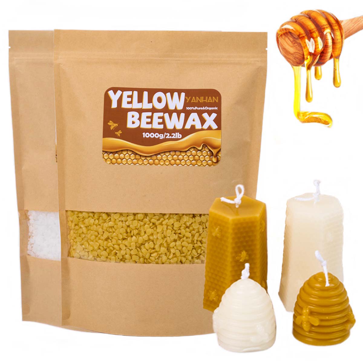 Candle Supplies Beeswax - 1000 جرام حبيبي طبيعي نقي أبيض